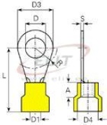 Kaabliking kraega R 4.3 g, 4..6mm² M4, ø4.3 L25.5, -25..75°C, PVC, 100pcs/pck, kollane