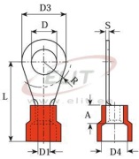 Kaabliking kraega R 3.7 r, 0.5..1.5mm² M3.5, ø3.7 L19.6, -25..75°C, PVC, 100pcs/pck, punane