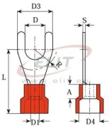 Kahvel-kaabliking kraega V 5.3 r, 0.5..1.5mm² M5, G5.3 L21.0, -25..75°C, PVC, 100pcs/pck, punane