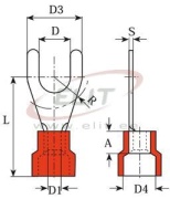 Kahvel-kaabliking kraega V 6.4 r, 0.5..1.5mm² M6, G6.4 L27.2, -25..75°C, PVC, 100pcs/pck, punane