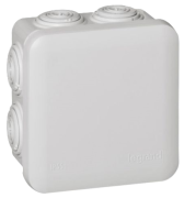 Plastkarp Plexo, 80Wx80Hx45D, 7glands ø4..20mm cable/tube, -25..40°C, PS, clippable cover, IP55 IK07, hall