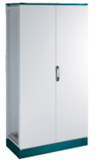 Metallkapp ENUX, 1600Wx2200Hx600D, frame, blank double door, rear panel, lever-operated double bar locking w. 3mm double-bit insert, modular, adj. cable entry w. sealing gasket, C3M| epoxy resin layer, IP55 IK10, NEMA12, ocean blue/ grey