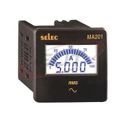 Digi-ampermeeter MA201, 4digits LCD, analog bargraph indication, 1Ø-2wire, input 50mA..5AAC (5..5000), cl. 0.5, sv 240VAC ±20%, ■76x76/ □68x68mm, IP65, Selec