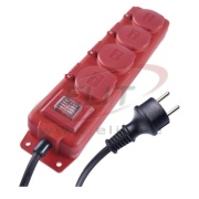 Pikendusjuhe 4x 2P+E Schuko 3680W 16A 250VAC, lüliti, 5m kaabel H07RN-F 3G 1,5 mm2, IP44, must-punane, Emos