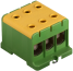 Hargnemisklemm Al/Cu UK150/3PE, 1P (6holes) 35-150mm² 580/640A 1000VAC/ 1500VDC, Hex6 14Nm 25..50mm²/ 35Nm 70..150mm², TS35/ panel mount, MaxPro, koro