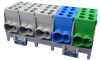 Hargnemisklemm Al/Cu HLAK 25-5/10 S, 5x (2x 25/16mm²/ 2x 16/10mm²), 130/100A 1000VAC/DC, 2.5/2Nm, TS35, 3x hall, sinine, roheline
